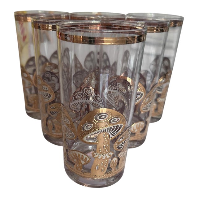 Mid-Century Culver 22k Gold Mushroom Highball Glasses – Set of 6, Signed For Sale