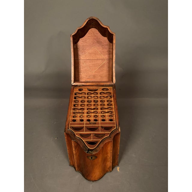 Wood 18th Century English Mahogany Knife or Cutlery Box With Satinwood, Rosewood & Silver Inlay, Circa 1780 For Sale - Image 7 of 15