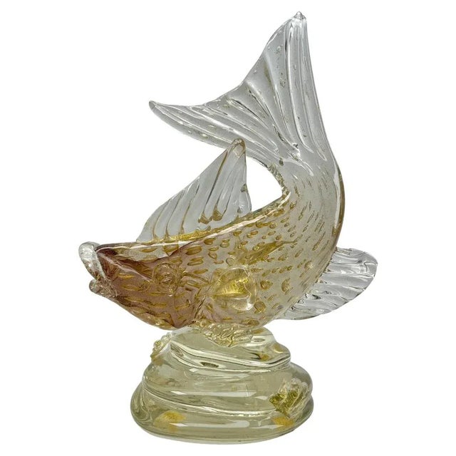 Murano Sommerso gold flecks Italian Large art glass fish figurine Beautiful Murano hand blown Sommerso and gold flecks...