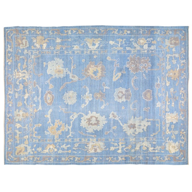 Textile 1980s Turkish Oushak Hand Knotted Rug With Organic Wool and Soft Texture,9'X12' For Sale - Image 7 of 7