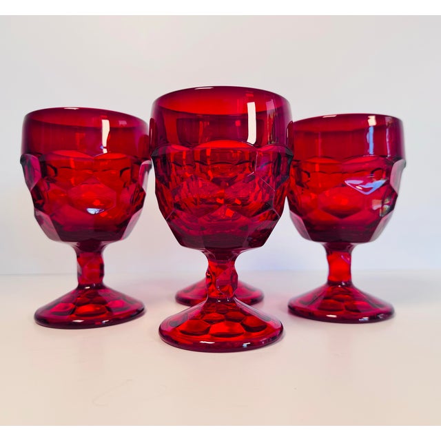Vintage 1960s Red Cubist Glass Water Stems, Set of 4 For Sale - Image 9 of 9