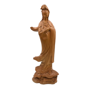 Vintage Guanyin the Bodhisattva of Compassion Hand Carved Wood Statue Figure