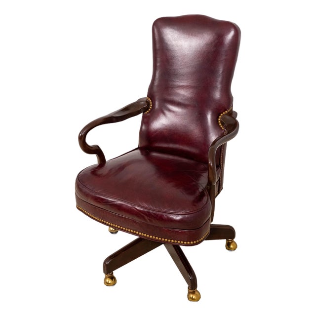 Hancock & Moore Burgundy Leather Executive Swivel Desk Chair For Sale