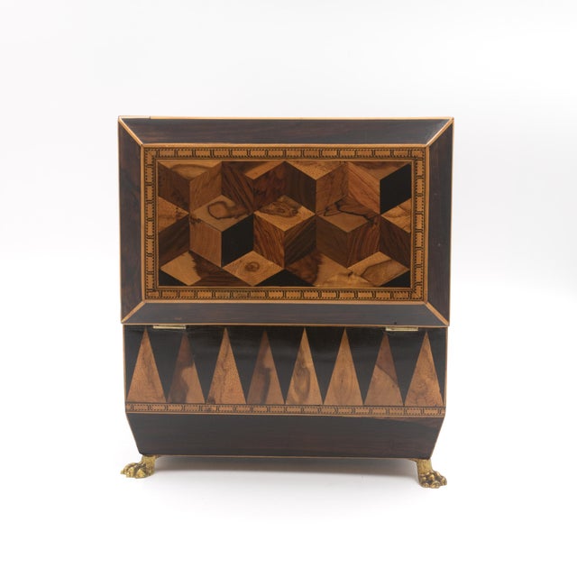 Early 19th Century Specimen Wood Tea Caddy With Perspective Cube and Vandyke Parquetry For Sale - Image 11 of 12