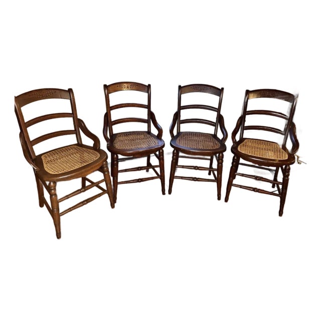 Antique Victorian Cane Seat Chairs - Set of 4 For Sale