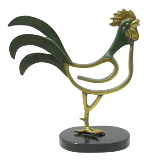 Vintage Large Karl Hagenauer Style Patinated Bronze Rooster Sculpture on Stone Base