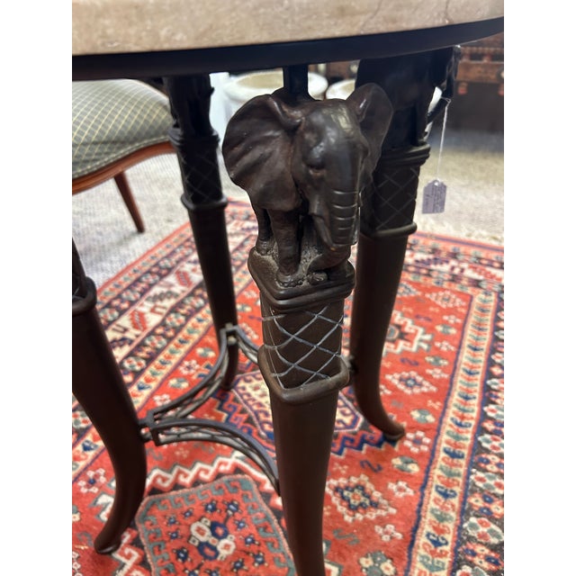 Marble Top & Metal Based End Table With Elephant Motif For Sale - Image 4 of 12