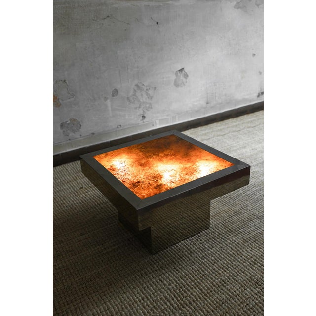 1970s Square Coffee Table in Metal with Backlit Top, 1970s For Sale - Image 5 of 9