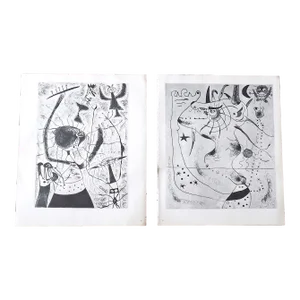 Vintage Abstract Joan Miro Lithographs - a Pair
