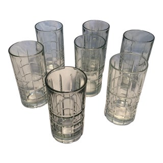 8 Vintage Anchor Hocking Crystal Plaid Highball Glasses For Sale