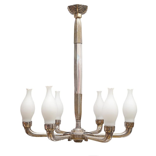 Metal Art Deco Silver-Plated Brass Chandelier, 1920s For Sale - Image 7 of 12
