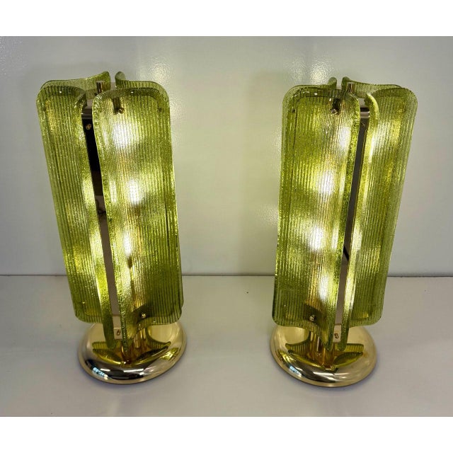 Murano Glass Table Lamps in Ribbed Green Glass and Brass, 2000s, Set of 2 For Sale - Image 4 of 18