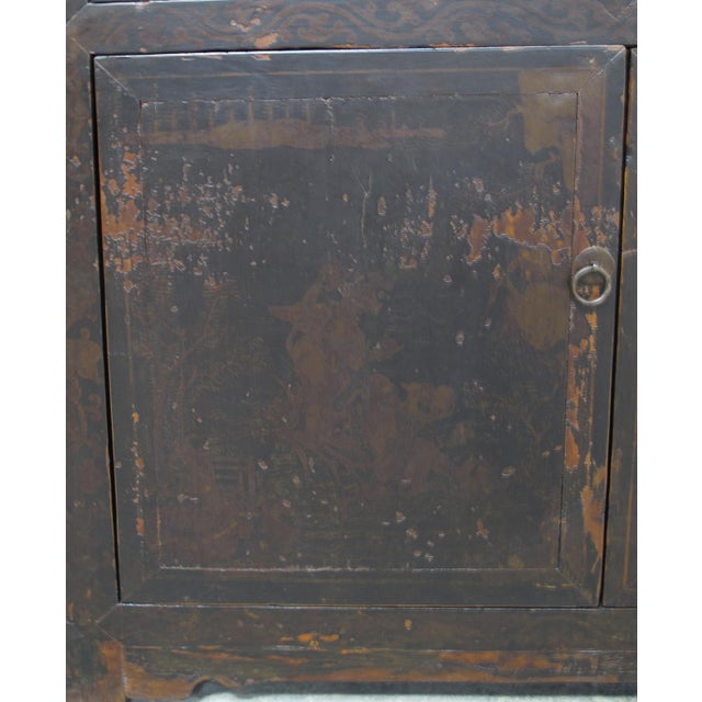 Brown Circa 1926 Antique Chinese Dark Brown Painted Sideboard With Four Drawers and Four Doors For Sale - Image 8 of 13