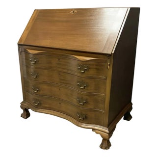 1940s Beautiful Maddox Furniture Mahogany Secretary Desk – Classic Serpentine Front For Sale