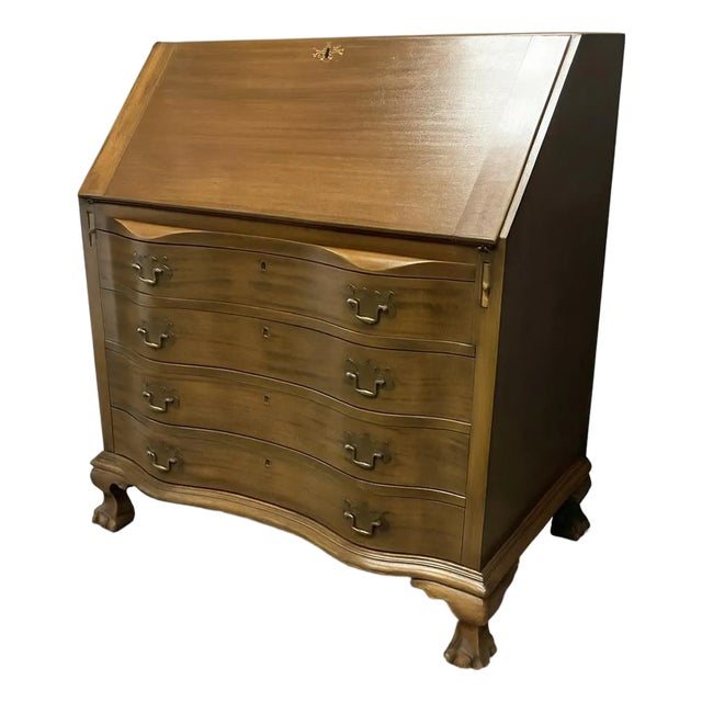 1940s Beautiful Maddox Furniture Mahogany Secretary Desk – Classic Serpentine Front For Sale