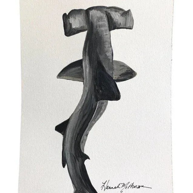 Fine art quality Glicee print. 18x24” matte. Print of original hammerhead shark painting by Palm Springs CA artist Hannah...