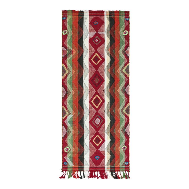 1950s Vintage Persian Kilim Runner With Multicolor Stripes and Diamonds by Rug & Kilim For Sale