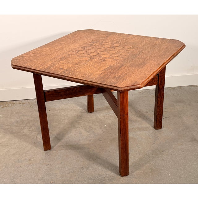 Wood Antique Arts and Crafts Oak Chess and Checkers Game Table, Circa 1910 For Sale - Image 7 of 10