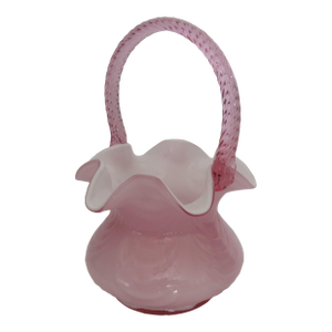 Fenton Dusty Rose Pink Cased Blown Glass Overlay Ruffled Edge Basket