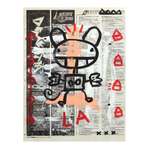 Grin and Zap It - Abstract Figurative Whimsical Painting on Newspaper by Gary John