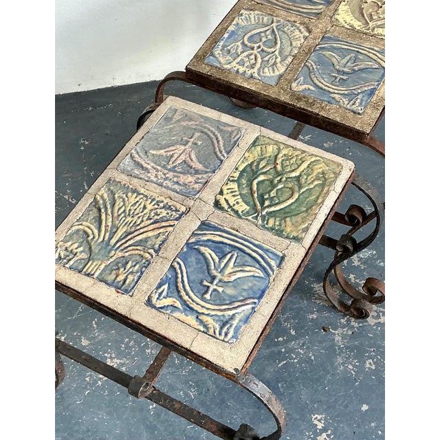 Vintage Italian Distressed Wrought Iron and Ceramic Tile Tables For Sale In West Palm - Image 6 of 18