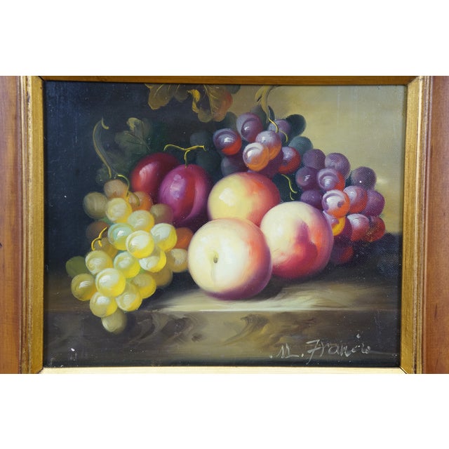 Late 20th Century Timeless Treasures M. Francis Still Life Grape Peach Plum Fruit Oil Painting 18" For Sale - Image 10 of 13