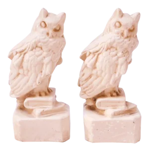 Circa 1930s American Chalkware 'Wise Owl' Figurines / Bookends