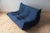 Set of Blue Microfiber Togo Pouf and 2-Seat Sofa by Michel Ducaroy for Ligne Roset For Sale - Image 3 of 9