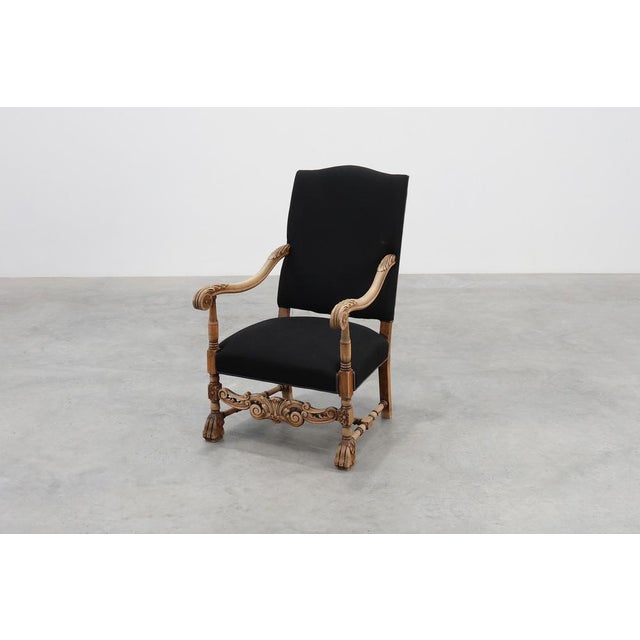 Antique Louis XIII Chair in Black Linen, France, 1800s For Sale - Image 5 of 15