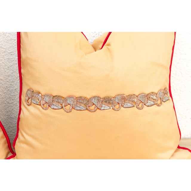 Pair of Tara Zardozi-Embroidered Silk Pillow Covers For Sale In Los Angeles - Image 6 of 9