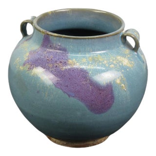 Blue and Purple Ceramic Cachepot or Flower Jar For Sale