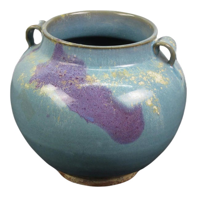 Blue and Purple Ceramic Cachepot or Flower Jar For Sale