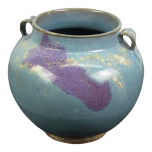 Blue and Purple Ceramic Cachepot or Flower Jar