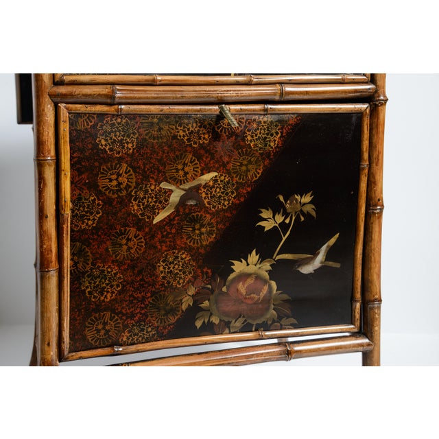 Antique French Napoleon III Chinoiserie Lacquered Bamboo Work Table For Sale - Image 9 of 17