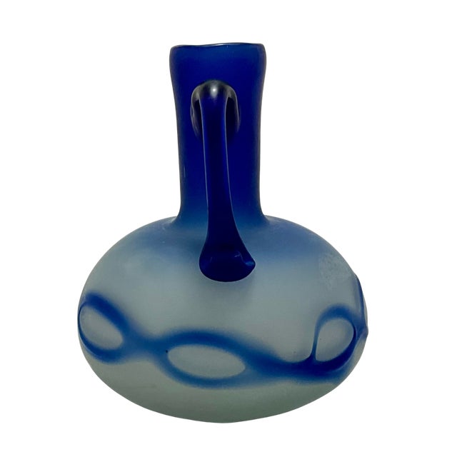 Phoenician-Style Blue Satin Glass Amphora Vase For Sale - Image 4 of 10