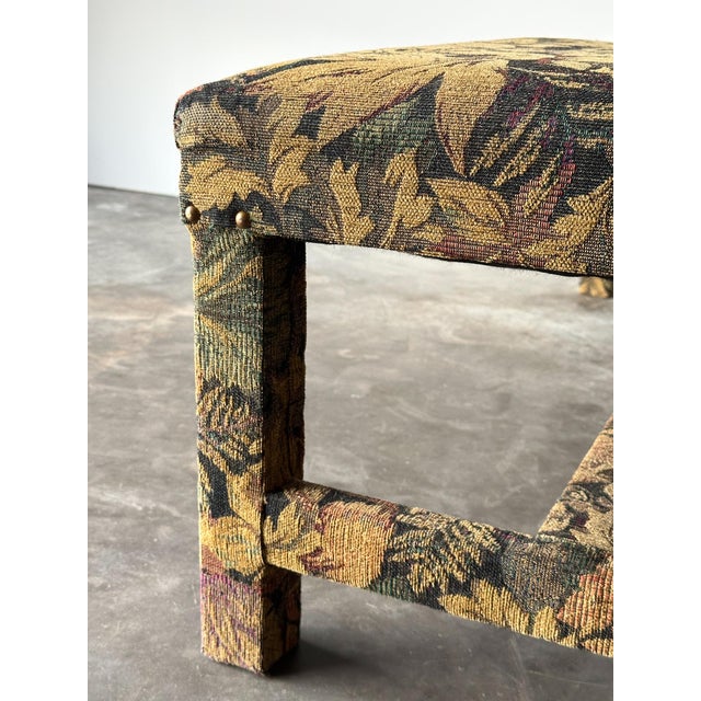 Fully-Upholstered Jacquard Tapestry Parsons Bench, 1980s For Sale - Image 13 of 16