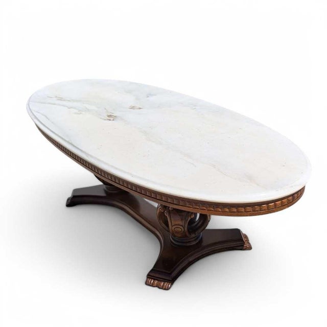 Mid 20th Century Italian Coffee Table With Oval Marble Top & Sculptural Pedestal Base For Sale In Los Angeles - Image 6 of 14