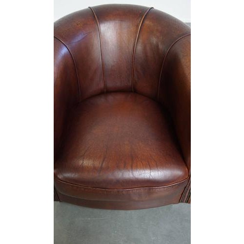 Dark Cognac Sheepskin Club Armchair For Sale - Image 6 of 15