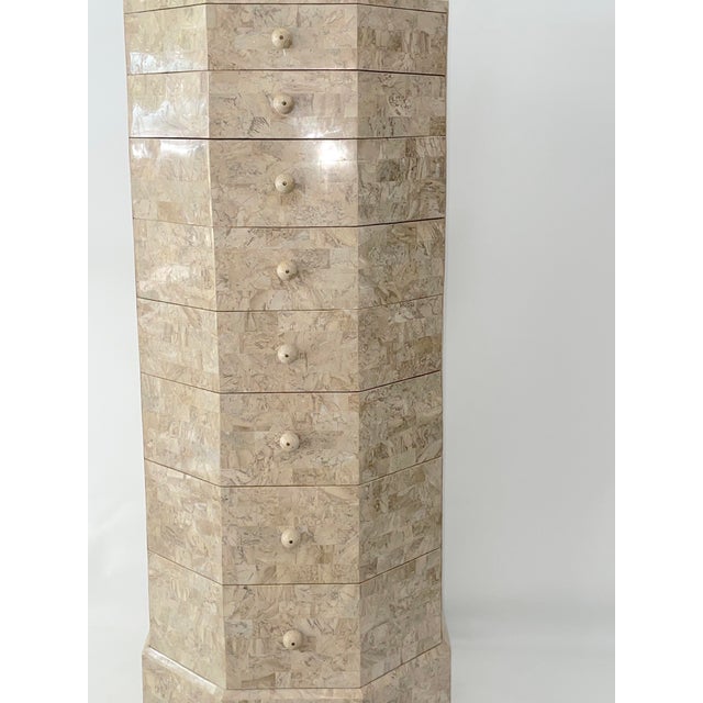 1980s Maitland-Smith Tessellated Fossil Stone Tall Jewelry Chest With Matching Box For Sale - Image 15 of 18