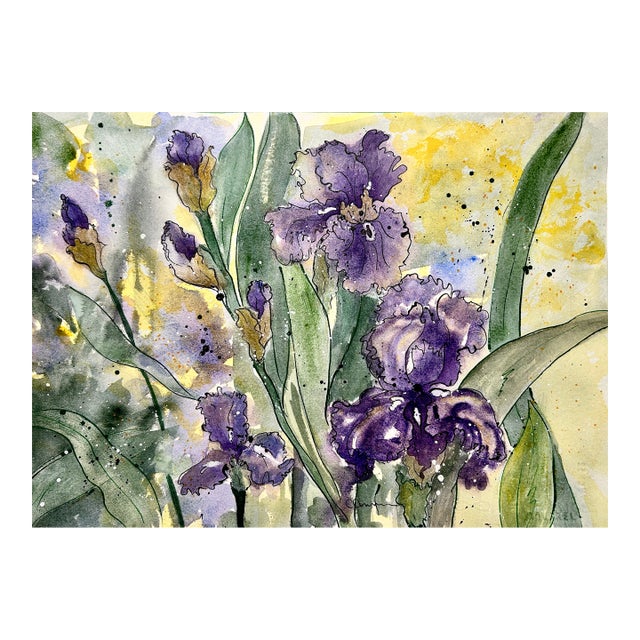 Watercolor Painting Original “Amethyst Iris” For Sale
