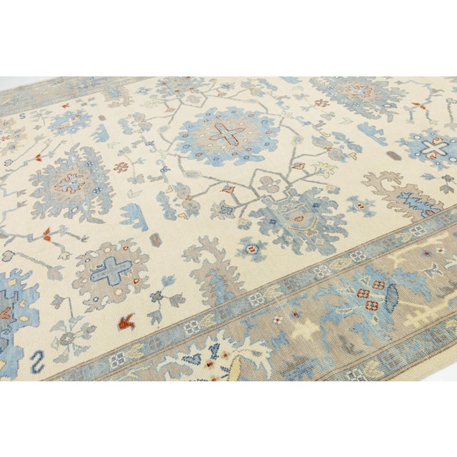 12x15 Modern Oushak Style Hand-Knot Wool Area Rug in Soft Slate Blue and Beige For Sale - Image 4 of 12
