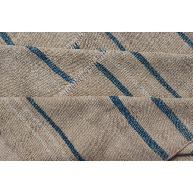 Vintage Turkish Kilim Rug With Blue and Cream Stripes 8'0"x14'2" For Sale - Image 9 of 10