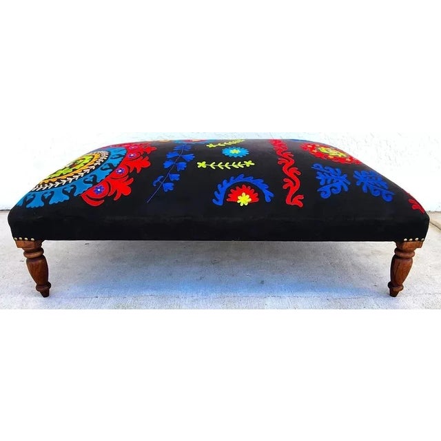 Boho Chic Ottoman Table Hand Embroidered For Sale - Image 3 of 10