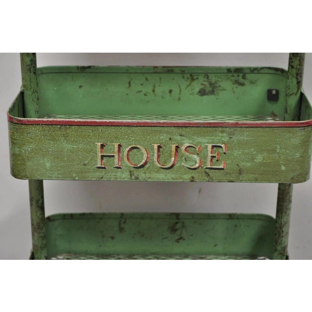 Antique "Bath House 2" Green Painted Metal 3 Tier Rolling Bathroom Trolley Cart For Sale - Image 4 of 12