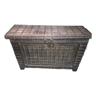 Early 20th Century Old Wood and Metal Storage Chest For Sale