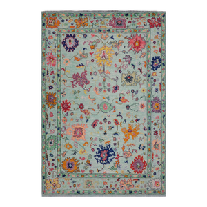 Shabby Chic Oushak Kaiser Blue Wool Rug - 9'3'' X 12'1''