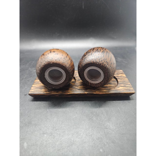 Art Deco Wooden Salt & Pepper Egg Shape Made of Kithul/Black Palm Wood Wood For Sale - Image 3 of 3