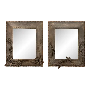 Pair of Early 20th Century French Wrought Iron Oak Leaf Mirrors