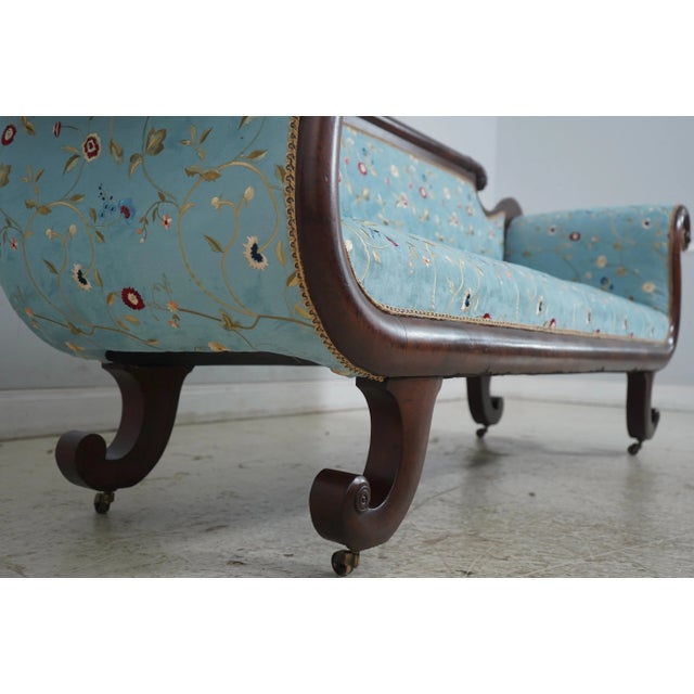 American Empire Antique Sofa W. Crewel Upholstery For Sale - Image 15 of 18