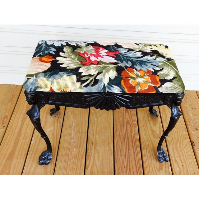 Art Deco Vintage Cast Iron Upholstered Bench For Sale - Image 3 of 7